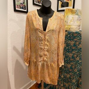 Zara yellow print long sleeve dress. Size Small.